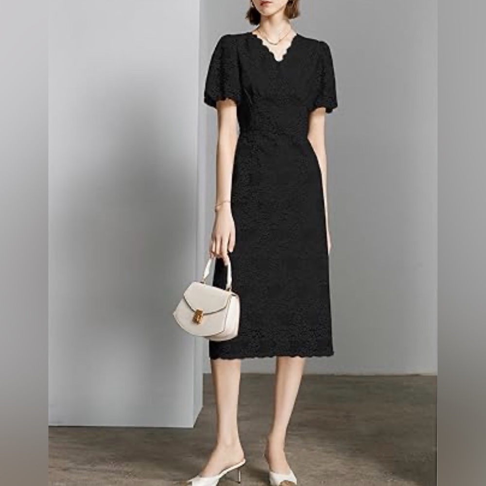 Elegant Black Lace Midi Dress
